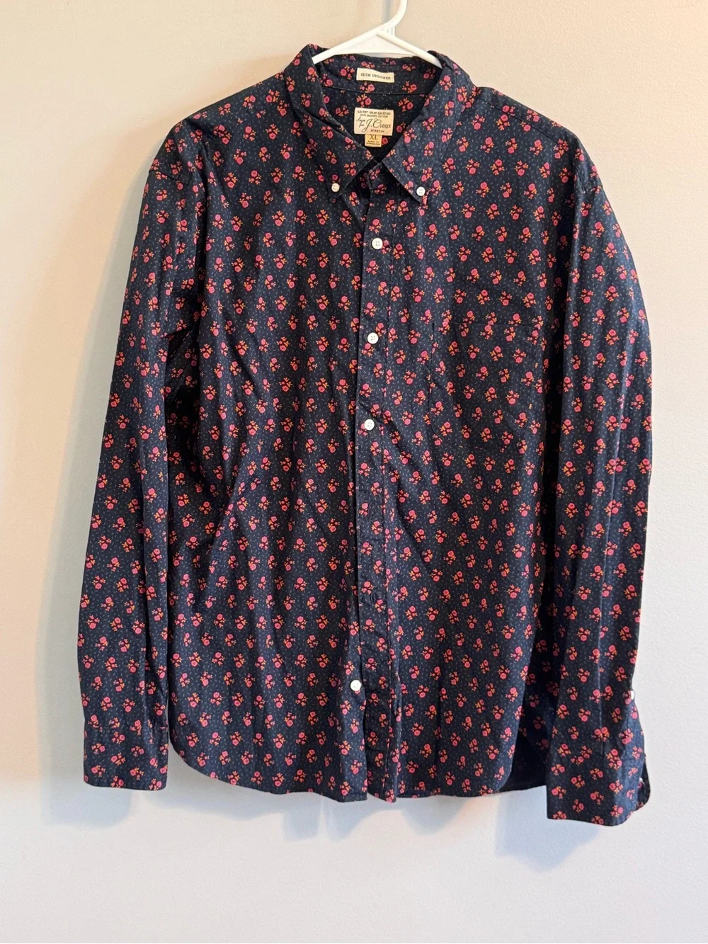 J.Crew Slim Untucked Floral Button Front Shirt XL Organic Cotton Stretch